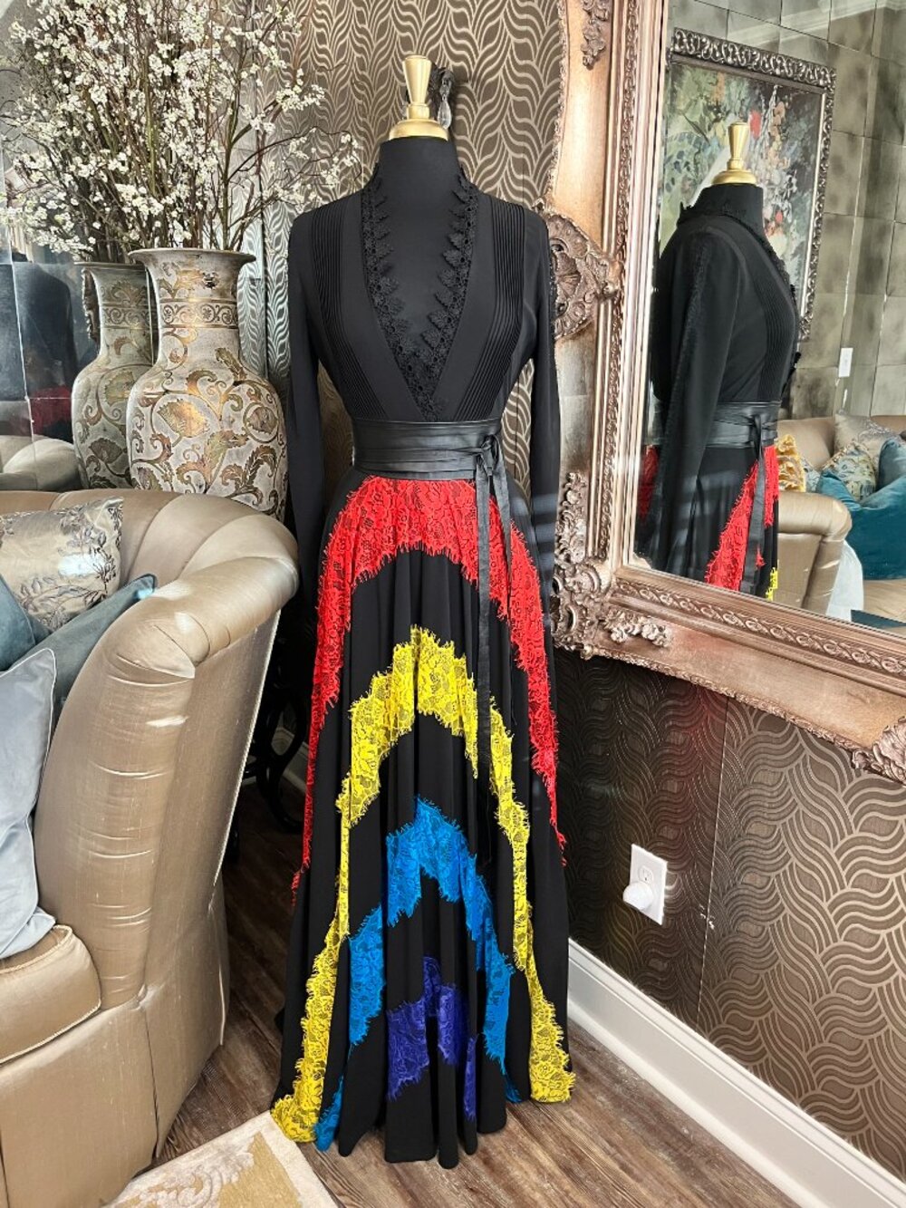 Latiste pleated bodice rainbow lace black maxi dress - Picture 3 of 5